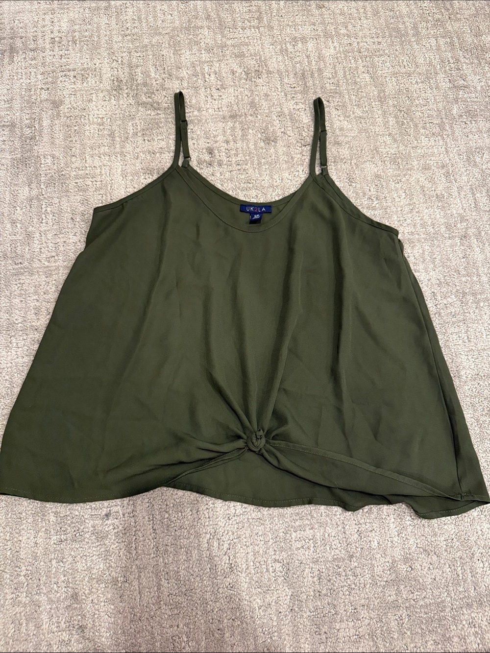 UK2LA Olive Green Knot-Front Spaghetti Strap Camisole